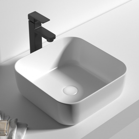 385x385x140mm Bathroom Square Above Counter White Ceramic Wash Basin